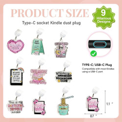 Set de 9 Bouchons Anti-Poussière pour kindle & E-Reader, Protège-Bornes USB-C & Pendentifs de Lecture, Cadeau de Fête | Accessoi
