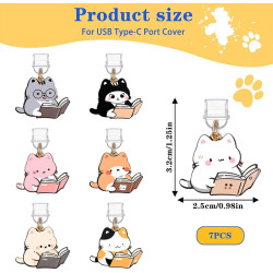 7pcs bouchons anti-poussière kindle avec charms chat, couvercles type c/usb-c + brosse interstice | accessoire liseuse pour kind