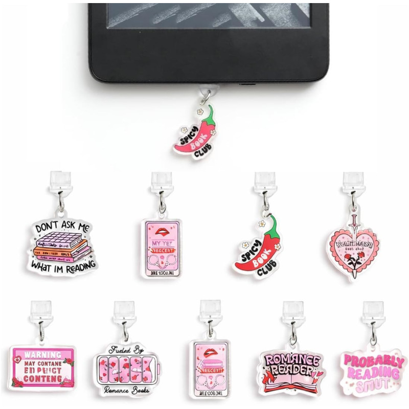 9 Pièces Bouchons Anti-Poussière USB-C pour Liseuse, Accessoire Kindle avec Pendentif Amour Piment, Cadeau Idéal pour Amateurs d