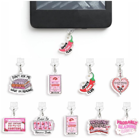 9 Pièces Bouchons Anti-Poussière USB-C pour Liseuse, Accessoire Kindle avec Pendentif Amour Piment, Cadeau Idéal pour Amateurs d