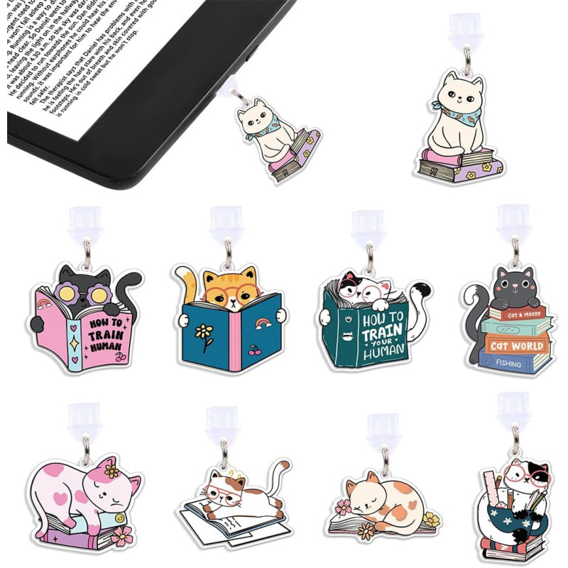 9pcs Bouchons Anti-Poussière pour Kindle, Type C/USB-C Couvercles | Breloques de Chat Mignon, Cadeau Festif pour Amateurs de Liv