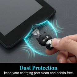 5pcs Bouchons Anti-Poussière pour Kindle, Typ C/USB-C Accessoire Liseuse avec Breloques de Chat Mignons | Cordon en Silicone com