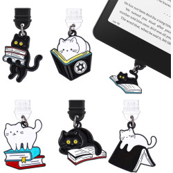 6 Pièces Bouchons Anti-Poussière USB-C pour Liseuse, Accessoire Kindle avec Pendentif Chat Magique, Cadeau de Lecture pour Amate