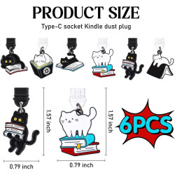 6 Pièces Bouchons Anti-Poussière USB-C pour Liseuse, Accessoire Kindle avec Pendentif Chat Magique, Cadeau de Lecture pour Amate