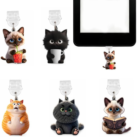 Set de 5 Bouchons Anti-Poussière pour Kindle, Protège-Ports Typ C/USB-C & Breloques Liseuse Chat Mignon, Cadeau de Fête | Access
