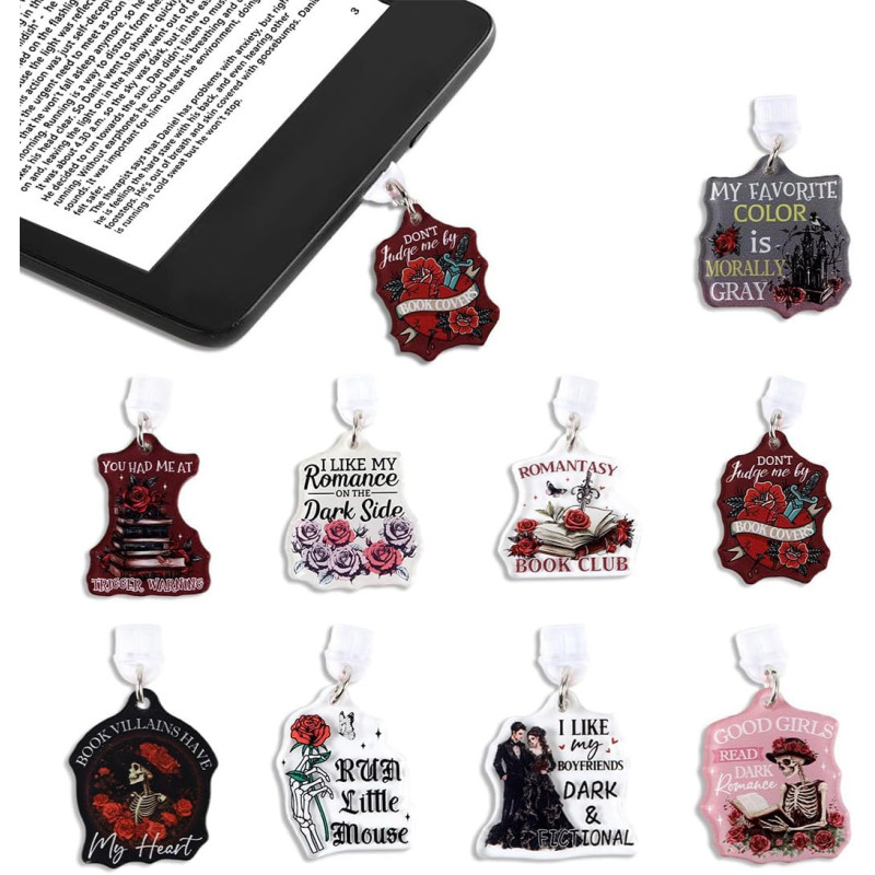 9pcs Bouchons Anti-Poussière pour Kindle, Typ C/USB-C Accessoire Liseuse avec Breloques Romanesques | Accessoires Kindle, Cadeau