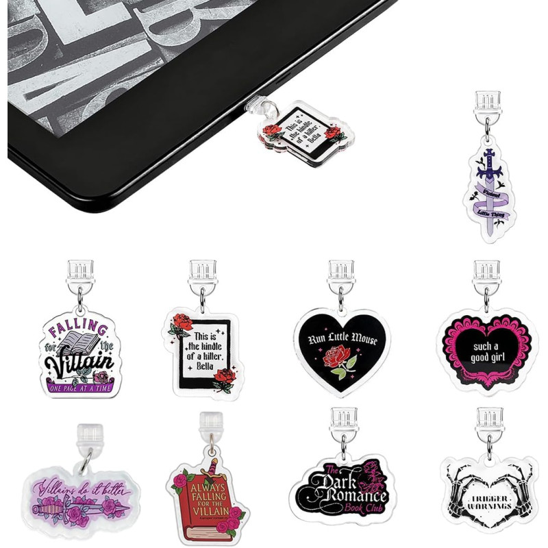 9pcs Bouchons Anti-Poussière pour Kindle, Type C/USB-C Couvercles | Breloques Roses Romantiques, Cadeau Festif pour Amateurs de 