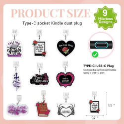 9pcs Bouchons Anti-Poussière pour Kindle, Type C/USB-C Couvercles | Breloques Roses Romantiques, Cadeau Festif pour Amateurs de 