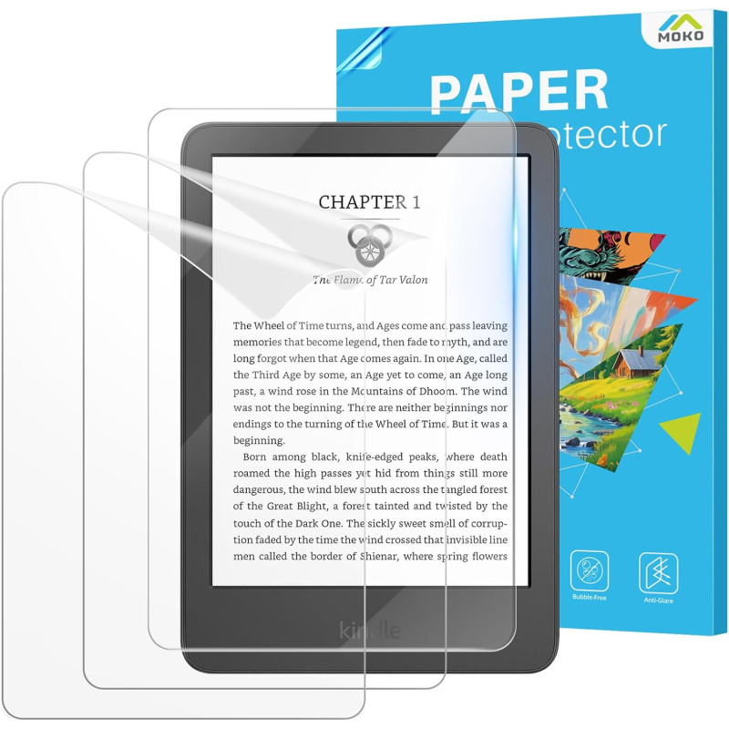 MoKo 2 films antireflet + 1 verre trempé pour Kindle All-New 11e Gen 2024/2022, Kobo Clara, Kobo Nia et PocketBook, 9H anti-rayu