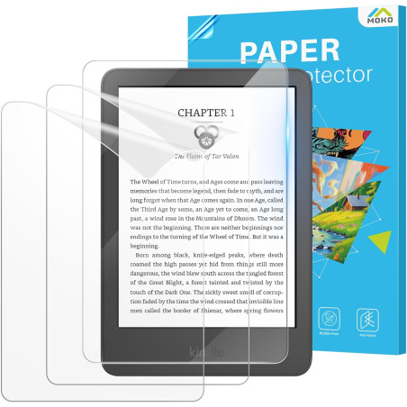 MoKo 2 films antireflet + 1 verre trempé pour Kindle All-New 11e Gen 2024/2022, Kobo Clara, Kobo Nia et PocketBook, 9H anti-rayu