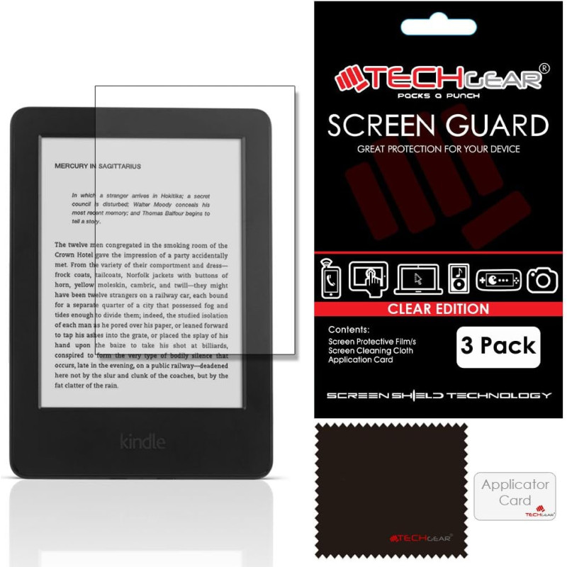 TECHGEAR [3 Pack] Protection d'Écran pour Amazon Kindle 6" Ecran, Film de Protection Ultra Clair avec Chiffon et Carte d'Applica