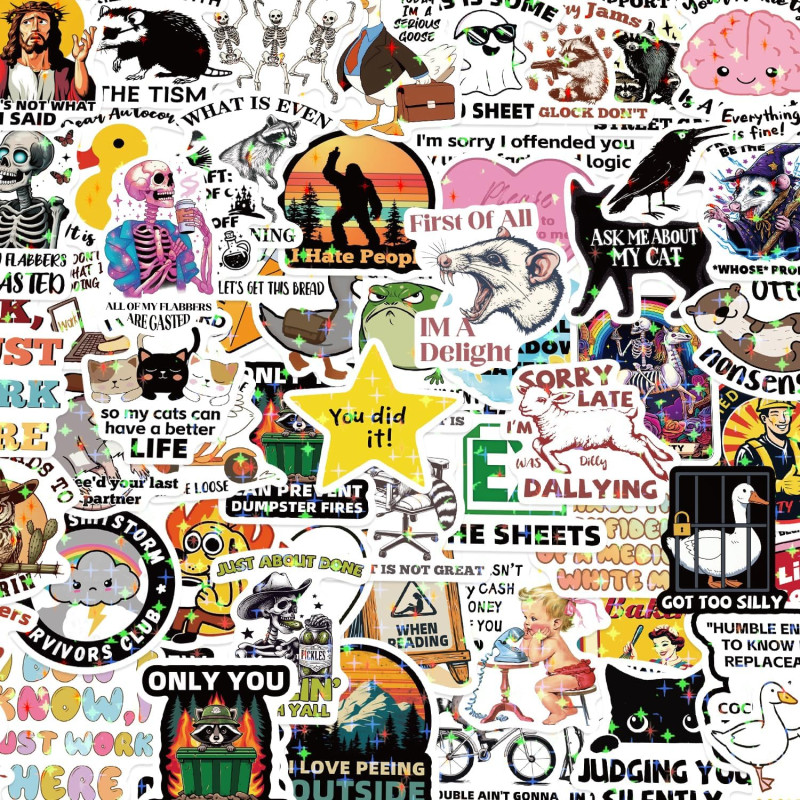 Lot de 238 autocollants amusants pour adultes – Design holographique sarcastique et mémo | Vinyle imperméable pour ordinateur po