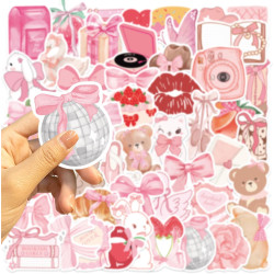 Lot de 100 autocollants Coquette – Jolis autocollants esthétiques en vinyle imperméable pour filles | ordinateur portable, boute