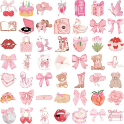 Lot de 100 autocollants Coquette – Jolis autocollants esthétiques en vinyle imperméable pour filles | ordinateur portable, boute