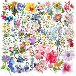 Lot de 50 autocollants floraux - Imperméables et réutilisables - Pour adultes et enfants - En vinyle - Thème nature - Décoration