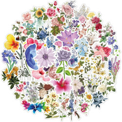 Lot de 50 autocollants floraux - Imperméables et réutilisables - Pour adultes et enfants - En vinyle - Thème nature - Décoration