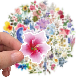 Lot de 50 autocollants floraux - Imperméables et réutilisables - Pour adultes et enfants - En vinyle - Thème nature - Décoration