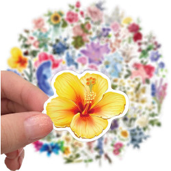 Lot de 50 autocollants floraux - Imperméables et réutilisables - Pour adultes et enfants - En vinyle - Thème nature - Décoration