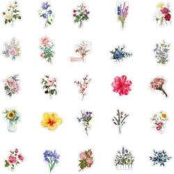 Lot de 50 autocollants floraux - Imperméables et réutilisables - Pour adultes et enfants - En vinyle - Thème nature - Décoration