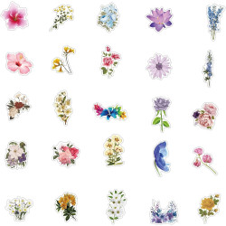 Lot de 50 autocollants floraux - Imperméables et réutilisables - Pour adultes et enfants - En vinyle - Thème nature - Décoration