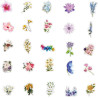 Lot de 50 autocollants floraux - Imperméables et réutilisables - Pour adultes et enfants - En vinyle - Thème nature - Décoration