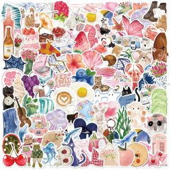 100 pièces Ensemble d'autocollants esthétiques - Autocollants aquarelle d'été, autocollants en vinyle imperméables pour ordinate