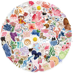 100 pièces Ensemble d'autocollants esthétiques - Autocollants aquarelle d'été, autocollants en vinyle imperméables pour ordinate