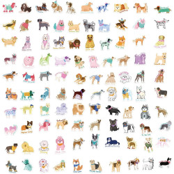 Lot de 100 autocollants de qualité supérieure pour chiens – Plus de 50 races d'autocollants imperméables pour animaux de compagn