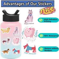 Lot de 100 autocollants de qualité supérieure pour chiens – Plus de 50 races d'autocollants imperméables pour animaux de compagn