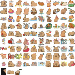 100 autocollants imperméables en vinyle mignons de Capybara - Jolis autocollants animaux Kawaii pour ordinateur portable, boutei