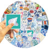 Autocollants côtiers bleus - Lot de 100 - Décalcomanies en vinyle imperméables sur le thème de l’été à la plage pour filles, ado