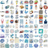 Autocollants côtiers bleus - Lot de 100 - Décalcomanies en vinyle imperméables sur le thème de l’été à la plage pour filles, ado