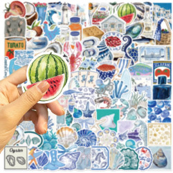 Autocollants côtiers bleus - Lot de 100 - Décalcomanies en vinyle imperméables sur le thème de l’été à la plage pour filles, ado