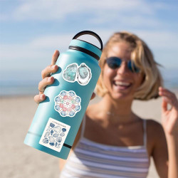 Autocollants côtiers bleus - Lot de 100 - Décalcomanies en vinyle imperméables sur le thème de l’été à la plage pour filles, ado