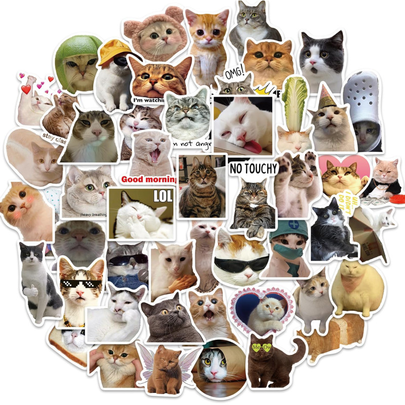 Tixlux 100PCS Autocollants Chats Mignons, Stickers Chats Meme, Décalques Amusants en Vinyle Imperméable, Cadeaux pour Scrapbooki
