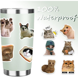 Tixlux 100PCS Autocollants Chats Mignons, Stickers Chats Meme, Décalques Amusants en Vinyle Imperméable, Cadeaux pour Scrapbooki