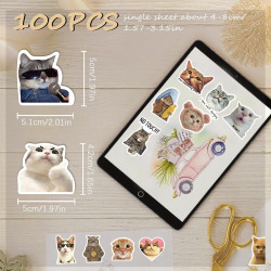 Tixlux 100PCS Autocollants Chats Mignons, Stickers Chats Meme, Décalques Amusants en Vinyle Imperméable, Cadeaux pour Scrapbooki