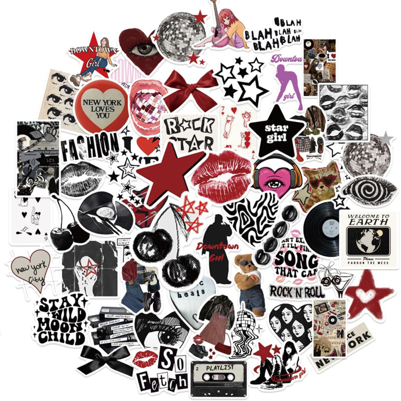 Tixlux 100PCS Autocollants Style Y2K, Stickers Esthétiques Downtown, Décalques Amusants en Vinyle Imperméable, Cadeaux pour Scra