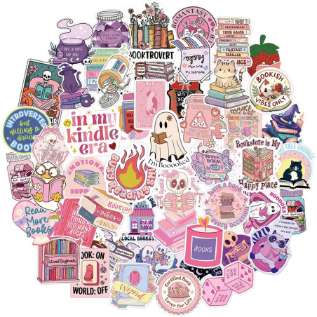 Tixlux 92PCS Autocollants Livres pour Kindle, Stickers Bookish Drôles Holographiques, Décalques Amusants Étanches Brillants pour