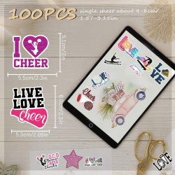 Tixlux 100PCS Autocollants Pom-Pom Girl, Stickers Cheerleader Rose, Décalques Étanches Brillants Cheerleading Favors Fête pour G