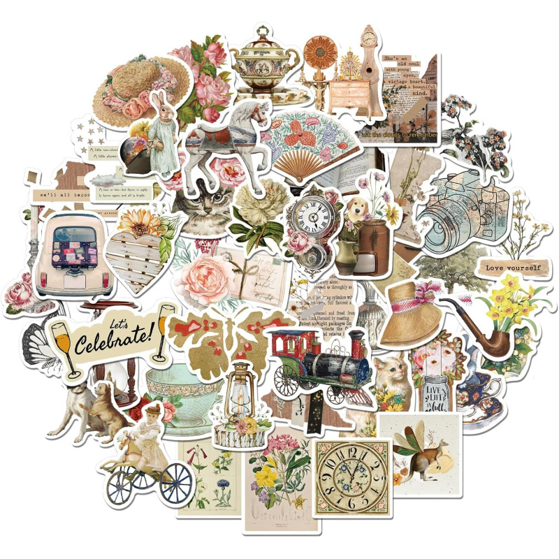 Tixlux 100PCS Autocollants Vintage, Stickers Rétro Esthétiques, Décalques Amusants en Vinyle Imperméable, Cadeaux pour Scrapbook