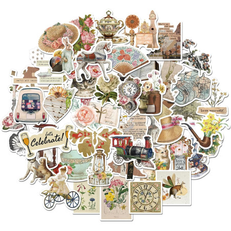 Tixlux 100PCS Autocollants Vintage, Stickers Rétro Esthétiques, Décalques Amusants en Vinyle Imperméable, Cadeaux pour Scrapbook