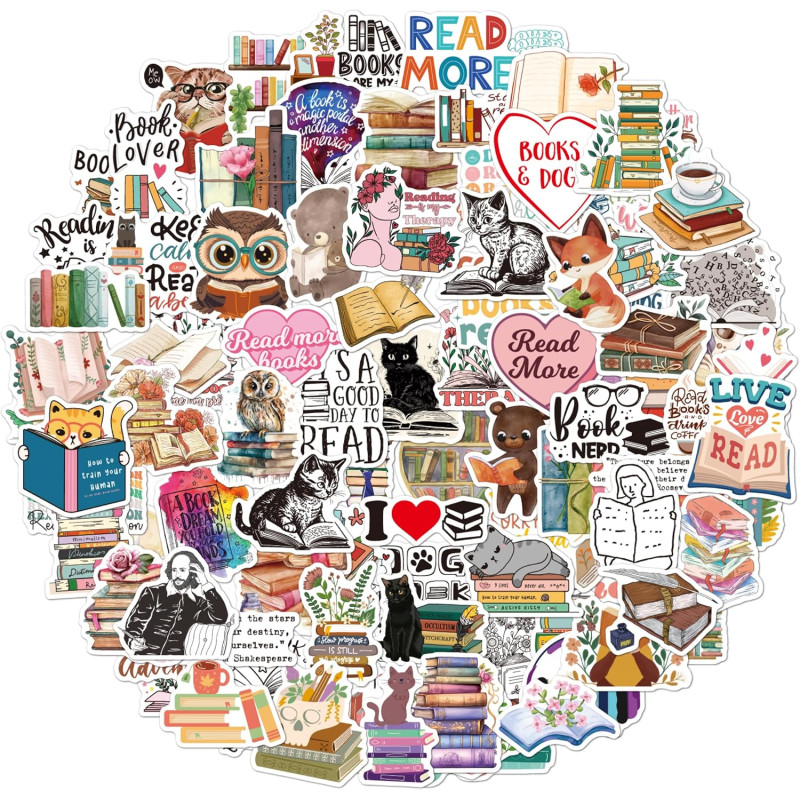 Tixlux 100PCS Autocollants Livres pour Kindle, Stickers Bookish Drôles, Décalques Amusants Étanches Vinyle pour Amateur de Livre