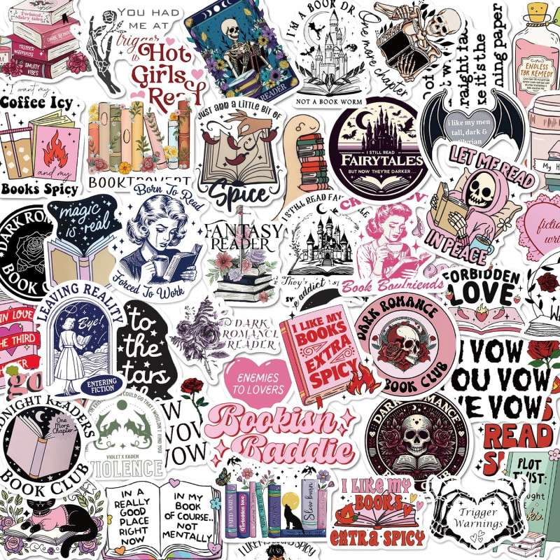 Tixlux 150PCS Autocollants Livres pour Kindle, Stickers Bookish Romantiques Holographiques, Décalques Amusants Étanches Vinyle p