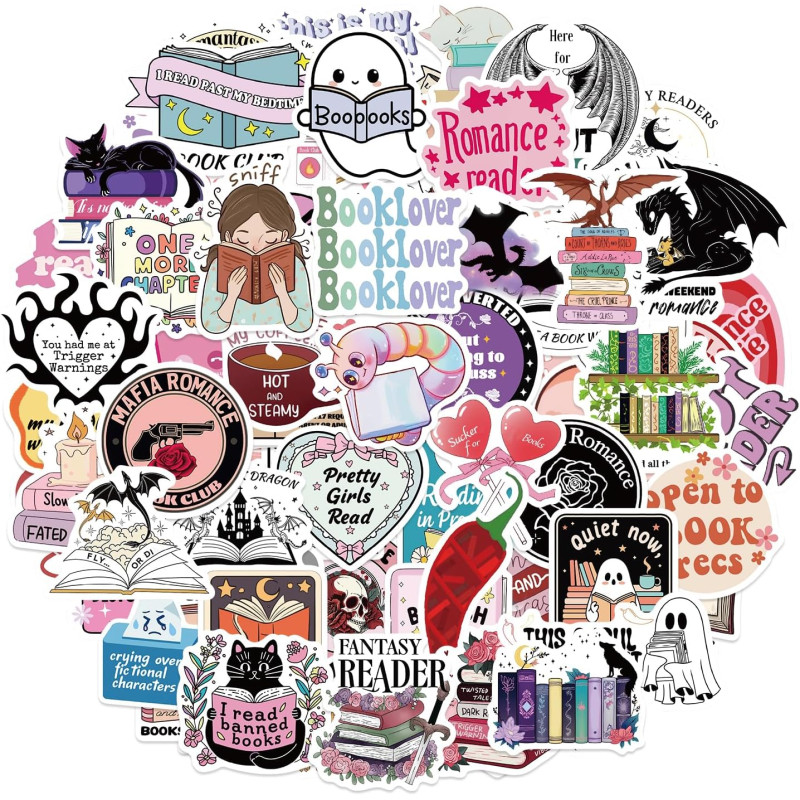 Tixlux 100PCS Autocollants Livres pour Kindle, Stickers Bookish Romantiques, Décalques Amusants Étanches Vinyle pour Amateur de 