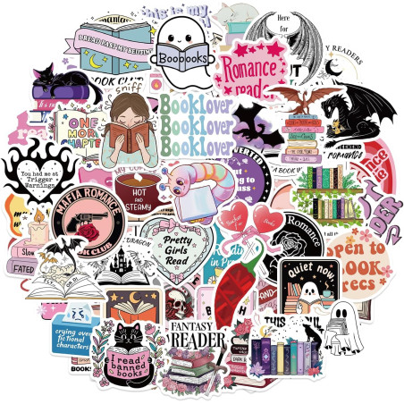 Tixlux 100PCS Autocollants Livres pour Kindle, Stickers Bookish Romantiques, Décalques Amusants Étanches Vinyle pour Amateur de 