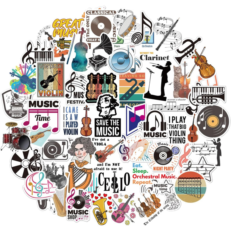 Tixlux 100PCS Autocollants Musique, Stickers Esthétiques pour Amoureux de Musique, Décalques Amusants Étanches Vinyle pour Enfan