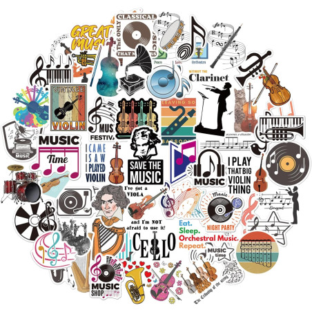 Tixlux 100PCS Autocollants Musique, Stickers Esthétiques pour Amoureux de Musique, Décalques Amusants Étanches Vinyle pour Enfan