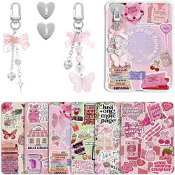6pcs inserts pour kindle paperblanc, set d'accessoires pour liseuse avec 2 bracelets chaîne pour téléphone, motif livre rose, co