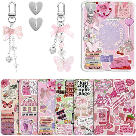 6pcs inserts pour kindle paperblanc, set d'accessoires pour liseuse avec 2 bracelets chaîne pour téléphone, motif livre rose, co